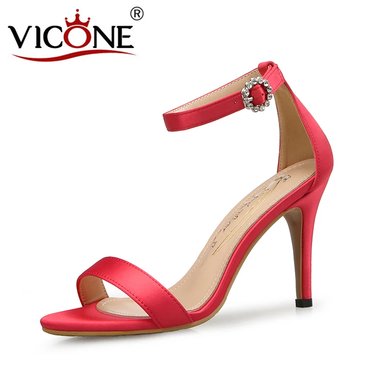 

VICONE Women Summer Silk Pointed Toe Concise Casual Fashion Thin Heels V10141