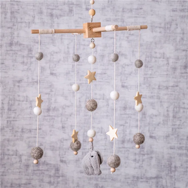 Baby Wooden Rattle Bed Bell Mobile Activity Play Gym Baby Toys For 0-12 Months Cart Accessories Crochet Elephant Bed Rattles 1