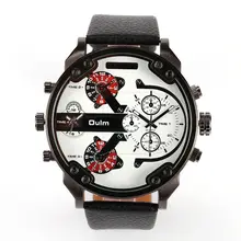 Oulm Men Watch Multi Movt Numbers Strips Hours Marks Big Dial Leather Band Men Quartz Military Wristwatch relogio masculino