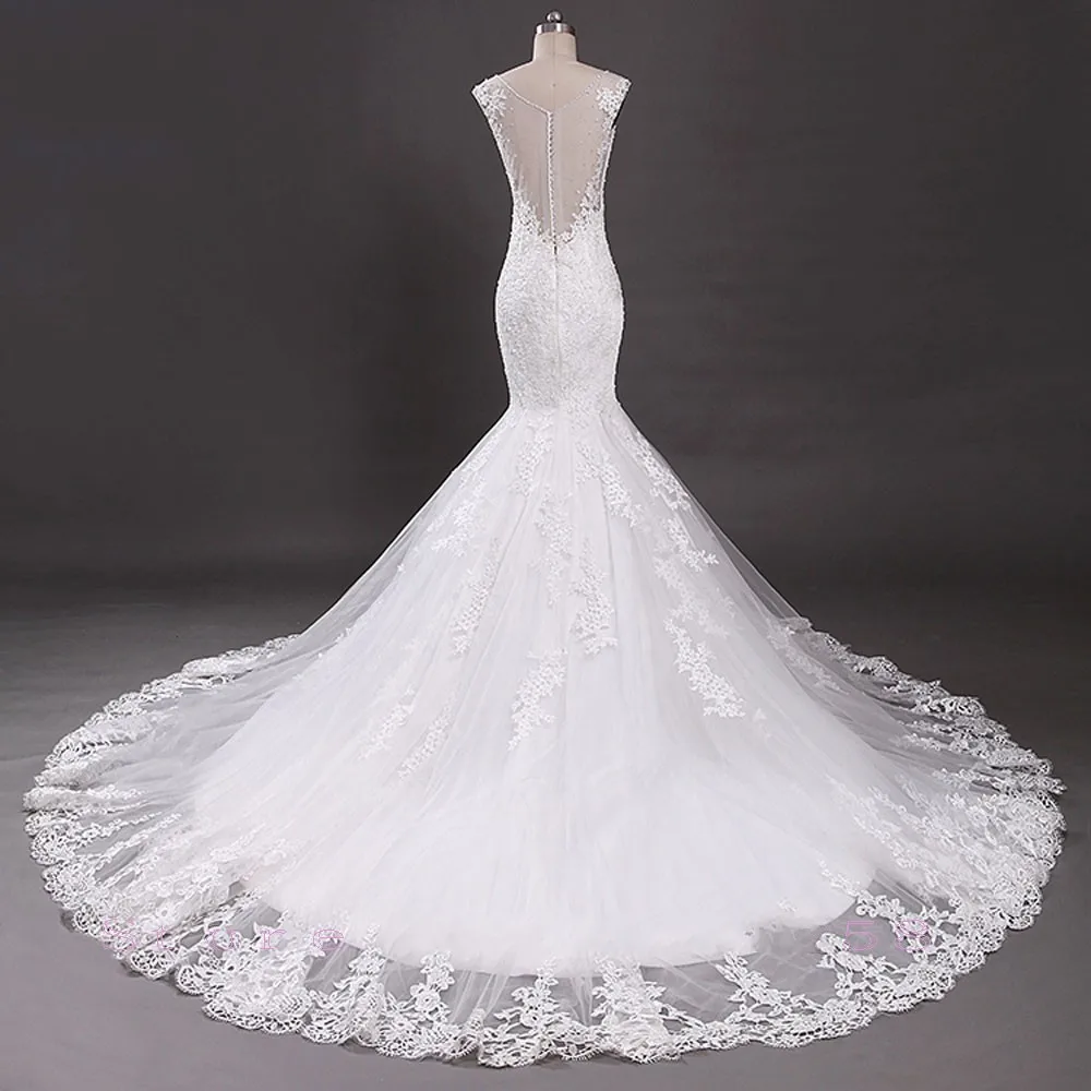 Waulizane-V-Neck-Mermaid-Wedding-Dresses-Beading-Crystals-Appliques-Tulle-Chapel-Train-Illusion-Elegant-Sleeveless-Bride_conew1