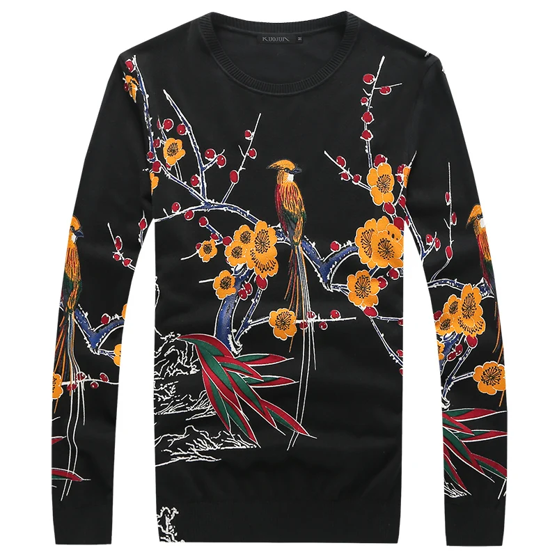 Стиль Весна и осень Для мужчин свитера для отдыха вязать птица цветной узор Для мужчин; модная шерстяная одежда свитер большие размеры M-4XL