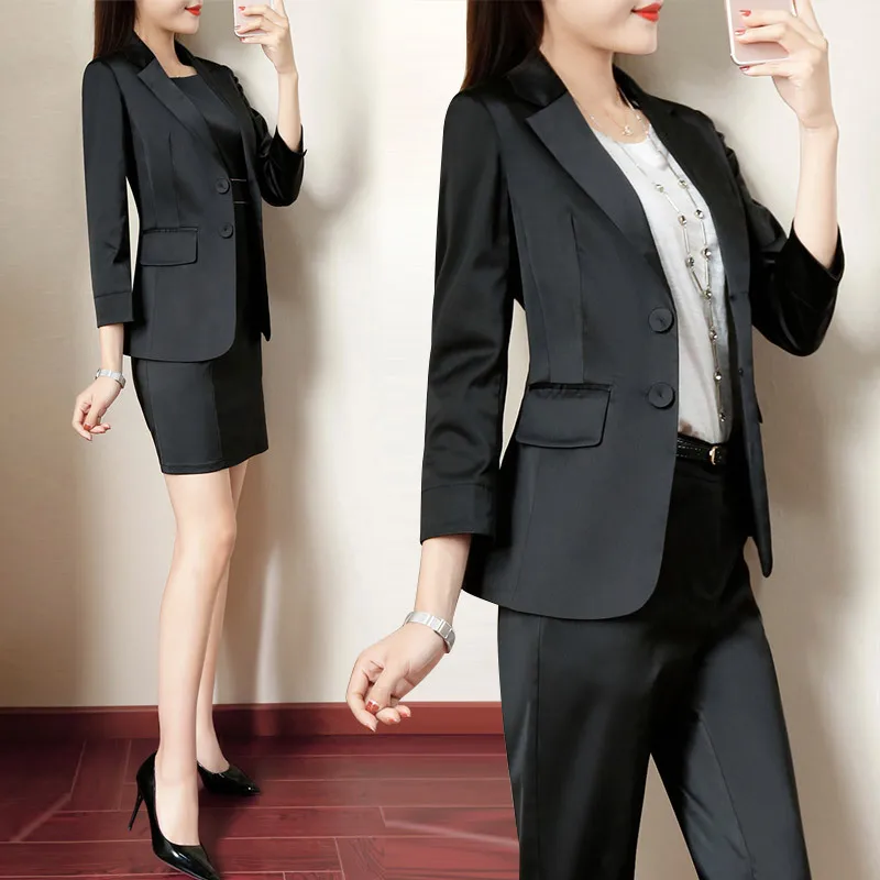 women work wear Women's business work suit knee length dress three quarter sleeve coat capris pant 3 color drop shipping