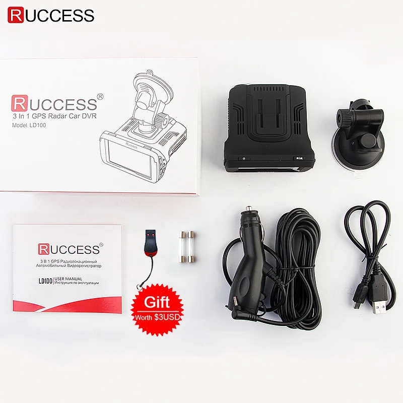 RUCCESS Radar Detectors 3 In 1 CAR DVR GPS Camera Logger Dash Cam Radar Detector for Russia Laser 2017 Ambarella 1080p Detector
