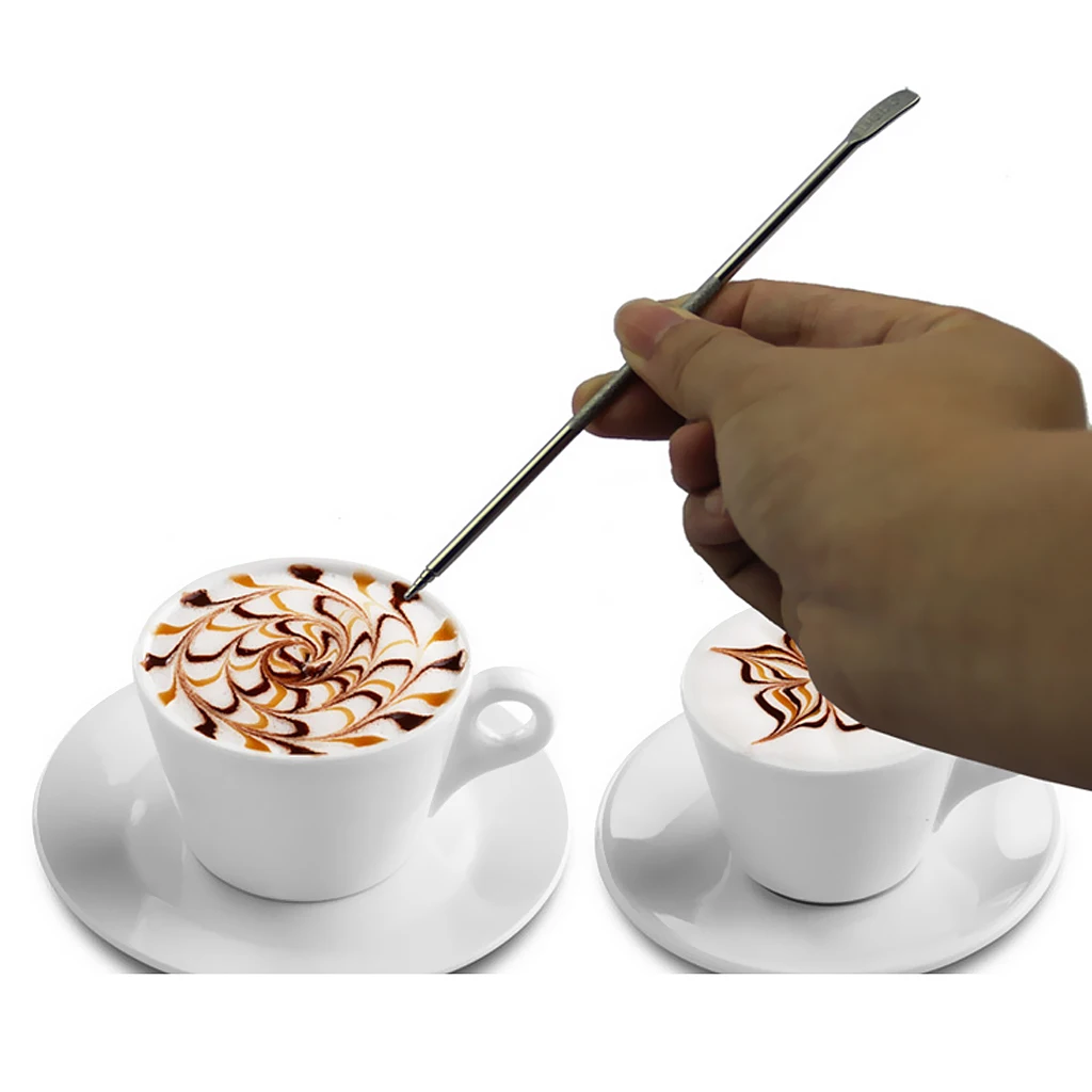 Fannty Coffee Latte Foam Art Pen Needle Spatula Stainless Barista Tool 