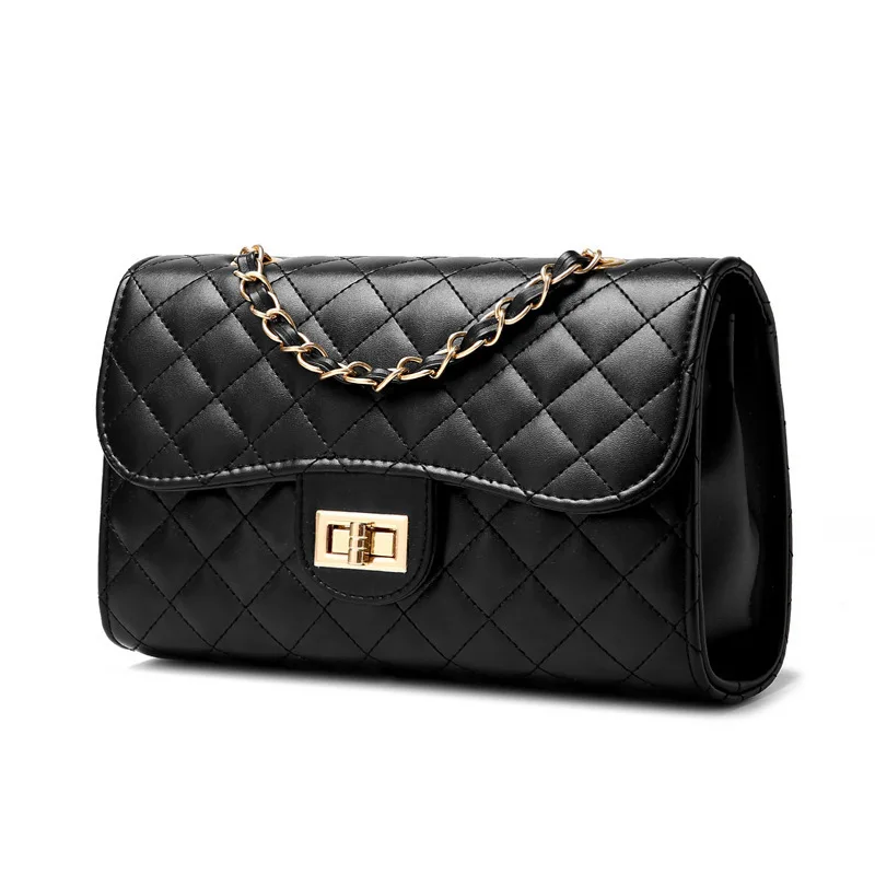 2018 New Brand Desinger Fashion PU Leather Messenger Chain Bags Plaid Women Mini Black Party Tote Clutch Handbag Crossbody Bag