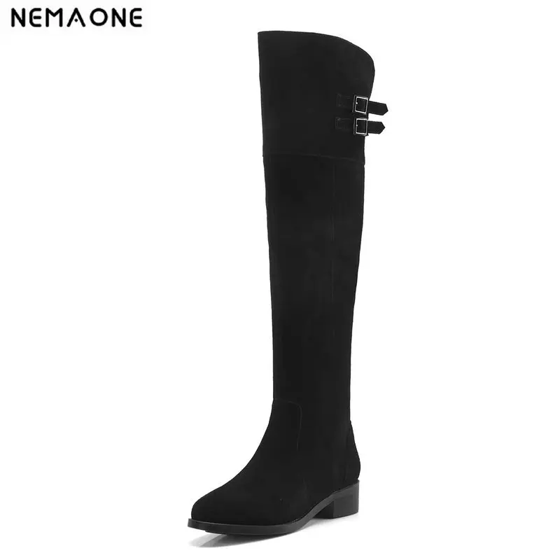 

NEMAONE Women low Heels over the knee high Boots suede leather Night Club Party Shoes Woman Tight High Boots Shoes woman