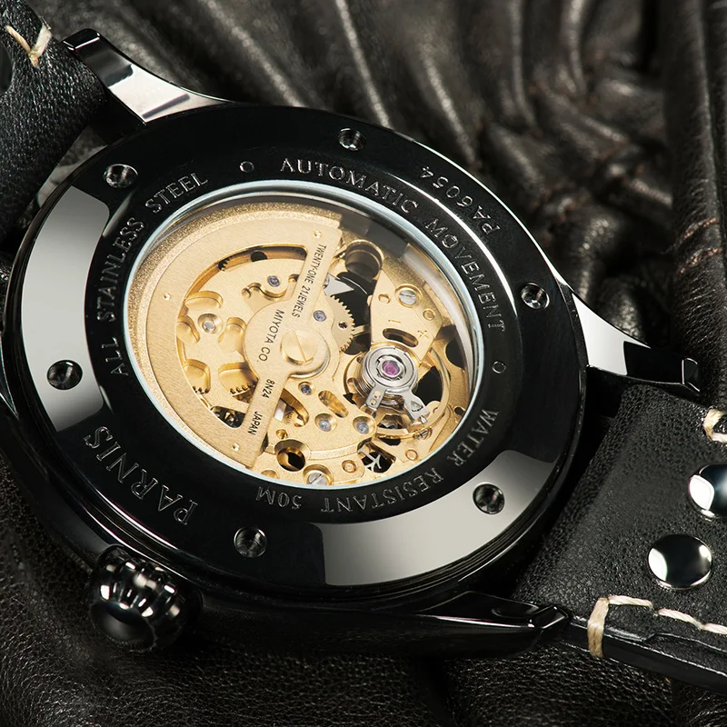 Повседневные механические мужские часы Parnis 42 мм с синим циферблатом Miyota 9100 Автоматическая Дата фаза Луны автоматические мужские наручные часы Мужские часы