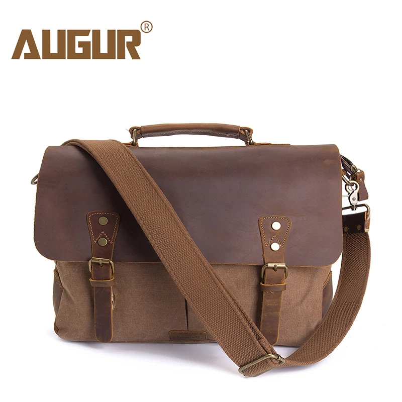 

AUGUR Men Handbags 15.6 inch Leather Vintage Messenger shoulder Bag for Men and Women Canvas Back to School Satchel Laptops Bag