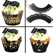 12 шт., полая паутина, обертка для кексов, перс, замок ужасов, торт вокруг чашки для кексов, подкладка для кексов, вечерние обертывания на Хэллоуин, CT1094