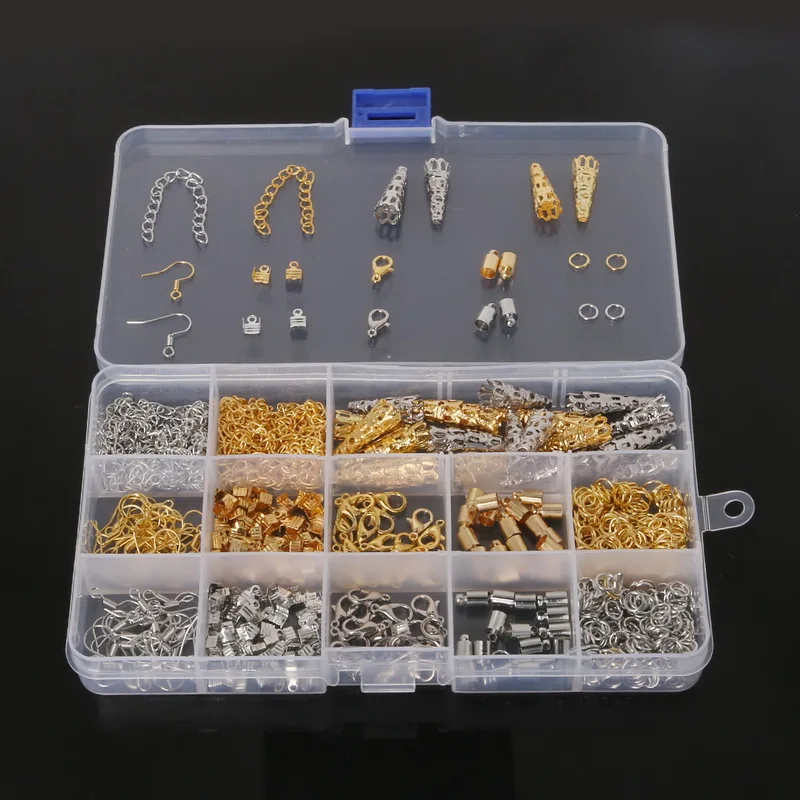 

DIY Jewelry Findings Kit Bead Caps Earring Hook Lobster Clasp End Cap Jump Rings Crimp Beads Extension Chain for jewelry making