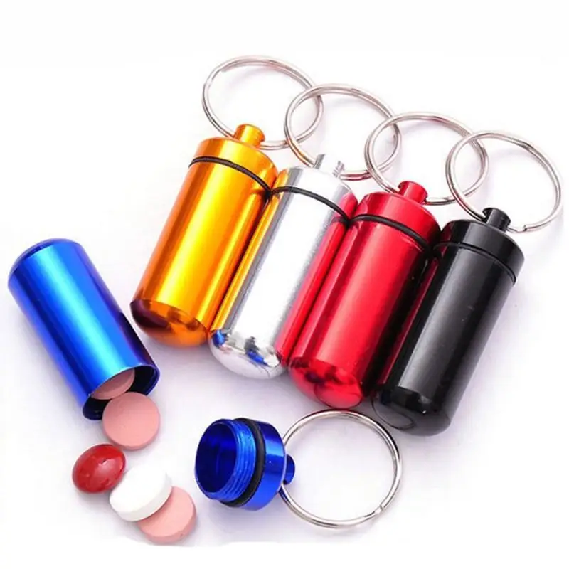 

Travel Pill Box Waterproof Container Medicine Case Outdoors Keychain Tools Capsule Bottle Key Ring Chain First Aid Medicine Box