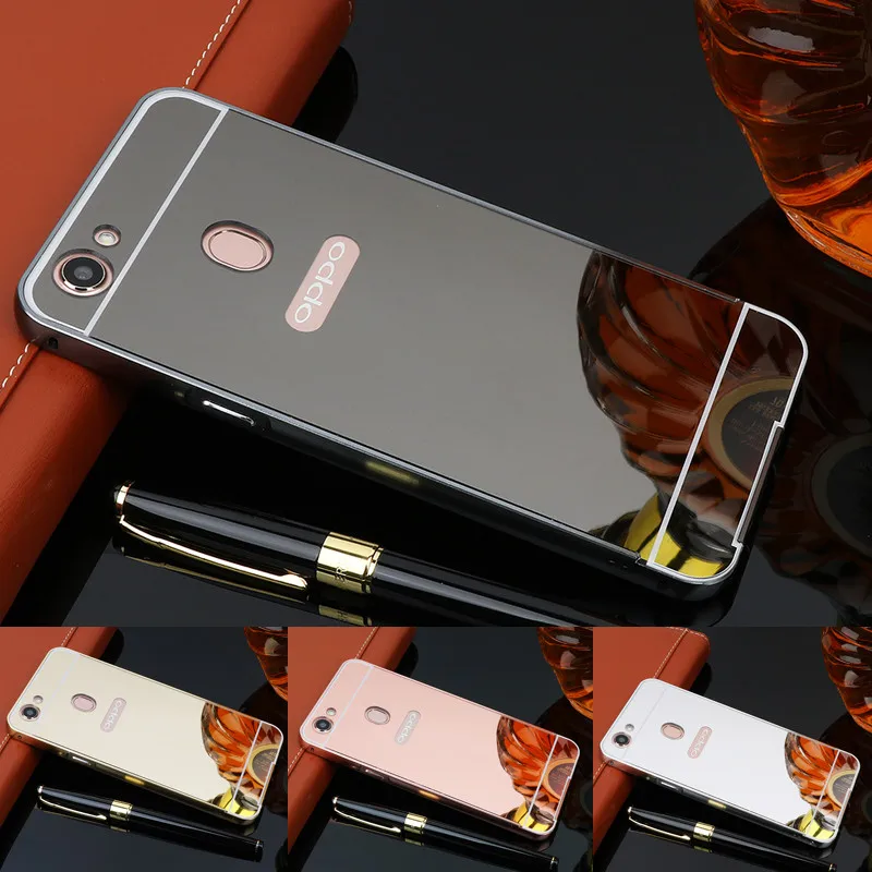 

Oppo A 79 A79 Case Plating Metal Aluminum Frame Cover with Mirror Back Cover Hard Case for Oppo A 79 A79 Phone Shell Cover