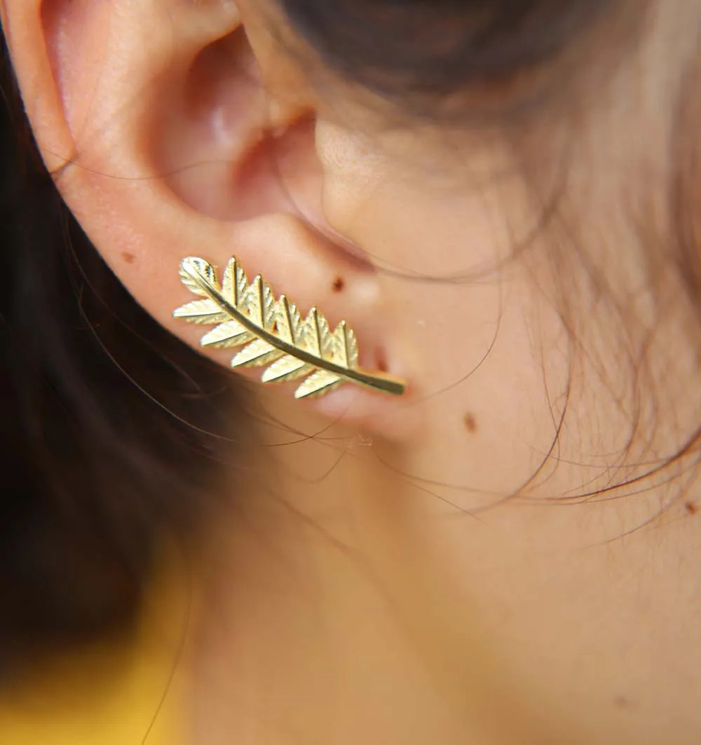 Настоящее серебро 925 пробы, золотой цвет, весна, дизайн, листья, золотой цвет, лист, длинный альпинист, мода, лист, золотой цвет, серьги