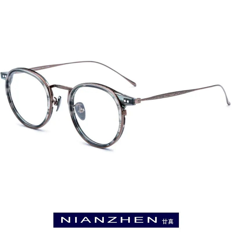 B титановая ацетатная оправа для очков, мужские высококачественные винтажные круглые оправы для очков, очки для женщин, очки 1850 - Цвет оправы: Leopard Brown
