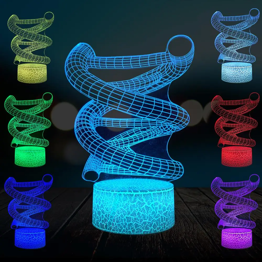 DNA 3D Lamp Abstract LED Night Light Multicolor Science Educational Teaching Instrument  Desk Table Art Deocr Kid Gift