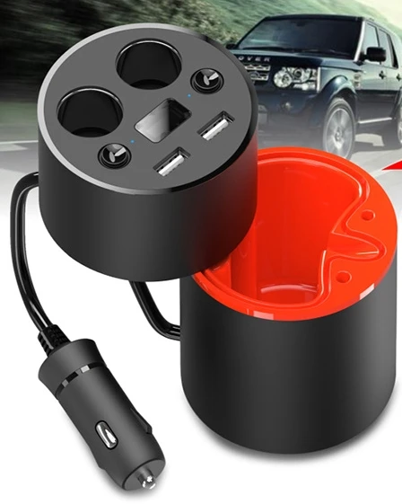 New cup car charger Double usb With voltage display With storage box / ashtray car charger