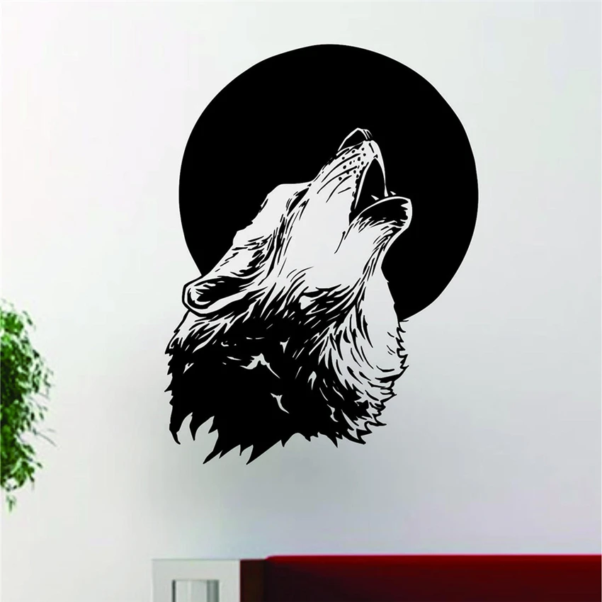 Wolf howling moon vinyl wall decals home decoration living room art wall stickers detachable Wall Decals Wall Sticker N304