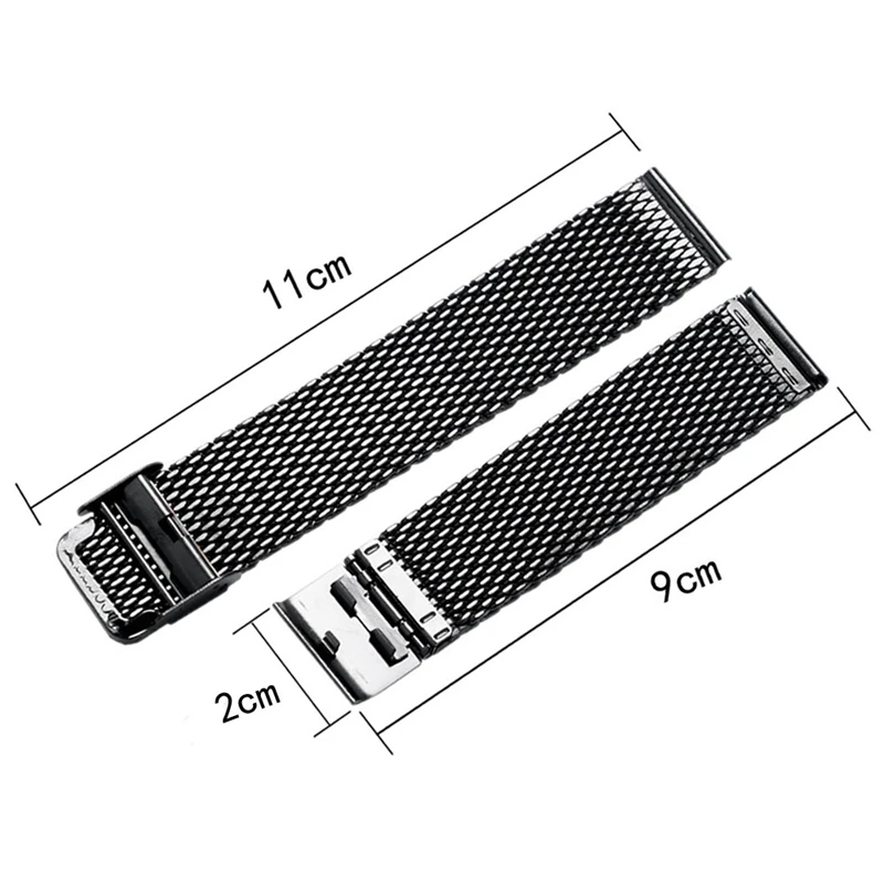 20 мм 22 мм цельный Миланский сетчатый ремешок из нержавеющей стали с застежкой-крючком классические черные часы унисекс ремешок для часов 2,0 см 2,2 см