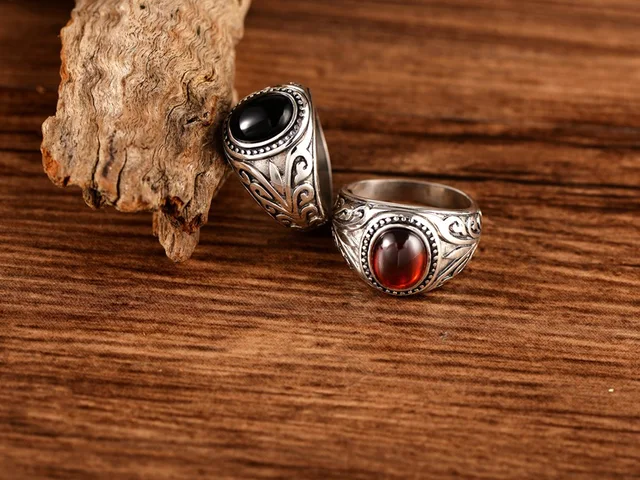 BOCAI S925 Sterling Silver Rings New Fashion Garnet Agate