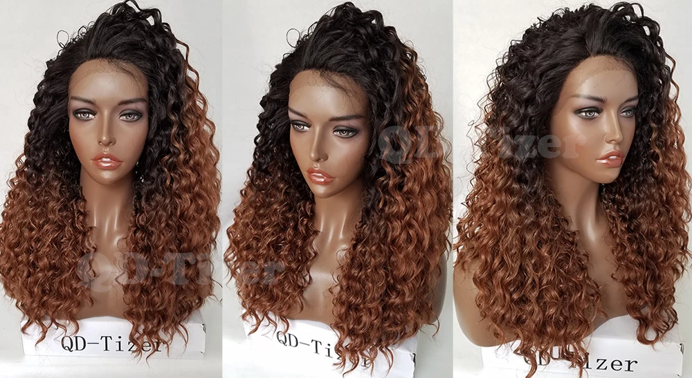 QD-Tizer#1b/30 два цвета кудрявые вьющиеся волосы синтетические парики на кружеве бесклеевые волосы парик с детскими волосами для женщин