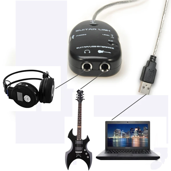 Guitarra negro a USB Link Cable de interfaz de adaptador de Audio para PC / grabación Guitar Parts accesorios USB eléctrica guitarra bajo|adapter ssd|adapter 48vadapt -