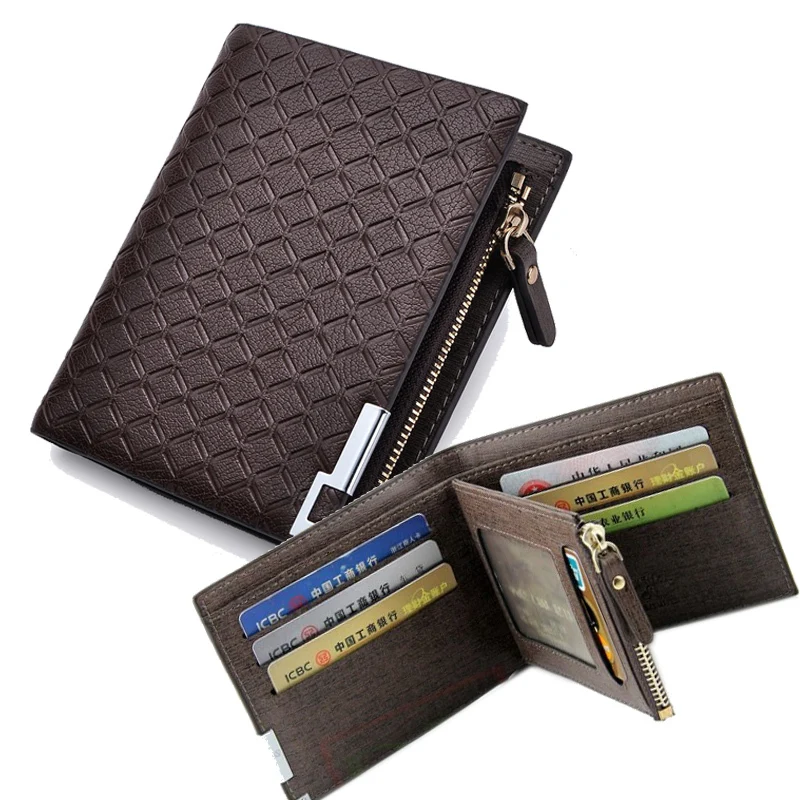 Brand 2015 Men Leather Wallet Special Plaid Men Wallets Short Zipper Card Holder Men&#39;s Coin ...
