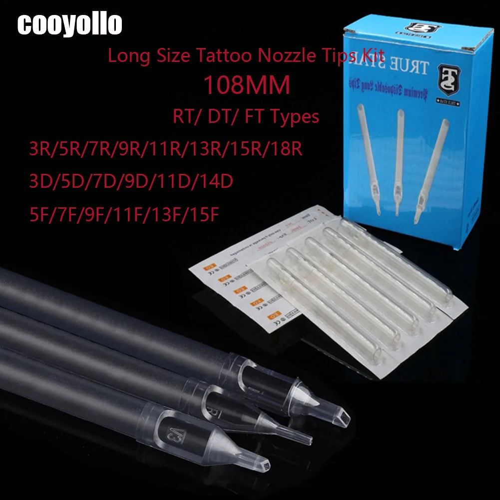 

50Pcs Disposable Tattoo Tip Long Size Sterile Assorted Plastic Tattoo Machine Needle Tips Set Tattoo Gun Grip Nozzle Tube Supply