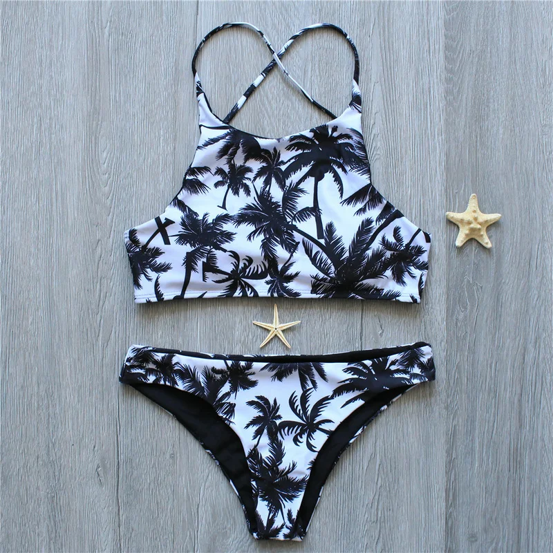 Print Floral Palm Tree Bikini Set Halter Crop Top Hang High Neck Bikinis Set Push Up Swimwear Women Swimsuit Beach Bathing Suit Print Floral Palm Tree Bikini Set Halter Crop Top Hang High Neck Bikinis Set Push Up Swimwear Women Swimsuit Beach Bathing Suit
