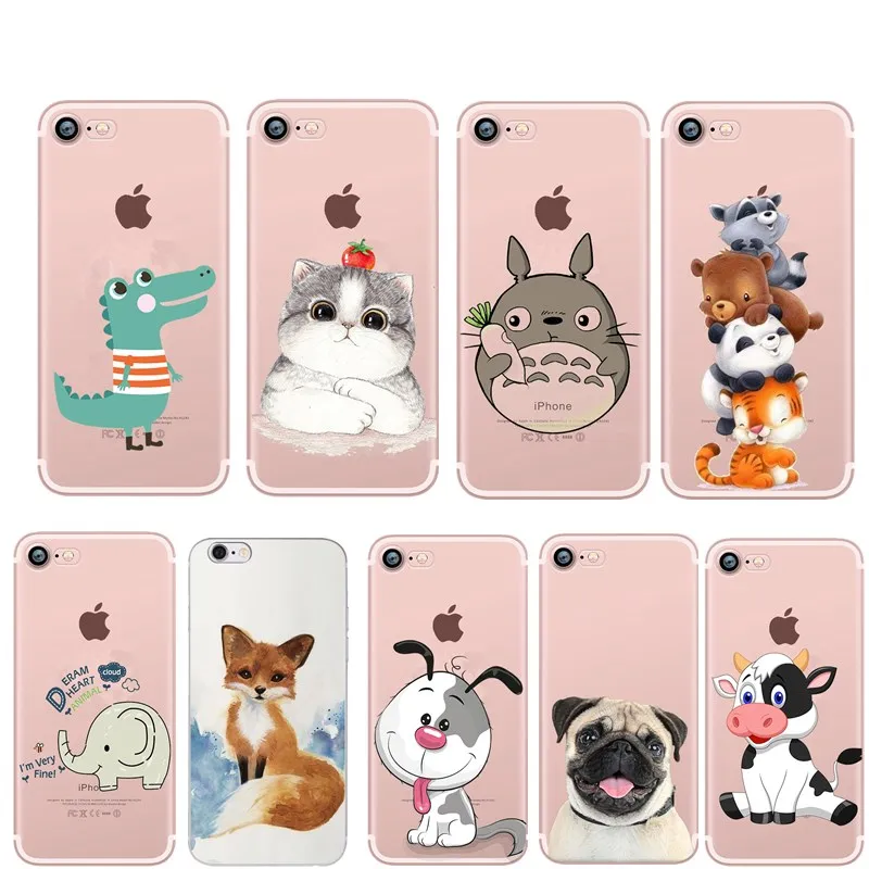 Cute Cartoon Animal Case For iphone 7 8 plus X Fashion Dinasour Dog Cat Phone Coque 6 6S 5 5s se Accessories |