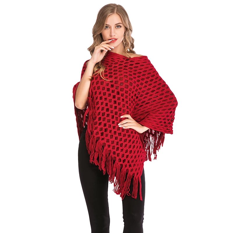 FLORATA Women's Casual Double Layer Tassel Poncho Cape