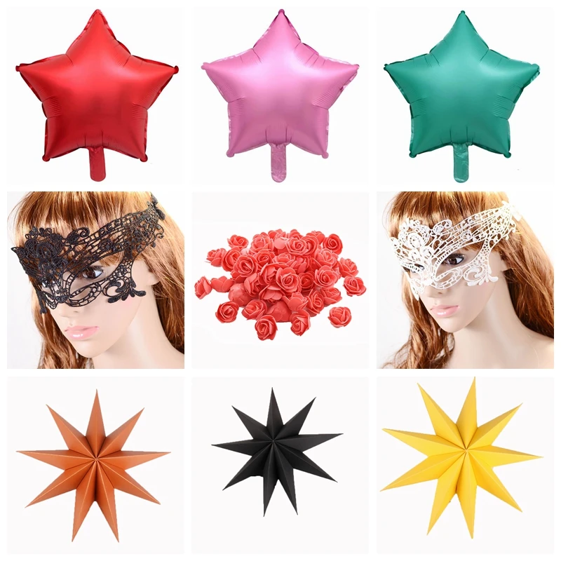 18 inch five-pointed star paper flower rose decorative balloon Valentine's Day wedding bachelor party mask scene layout | Дом и сад