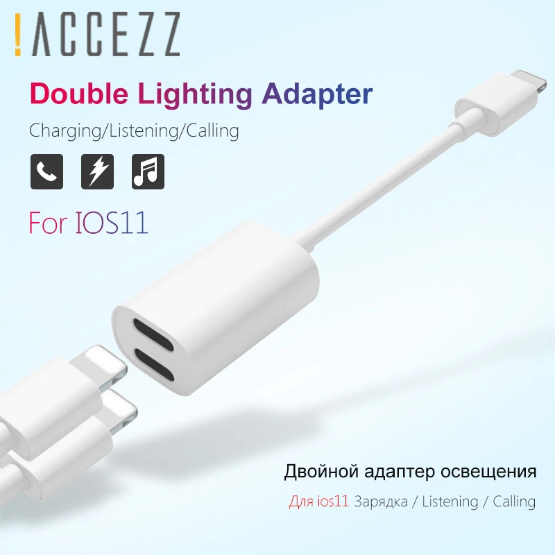 

!ACCEZZ 2 in 1 Aux Cable Adapter For Apple For iPhone X 7 8 plus XS XR IOS 11 Splitter Charge Earphone Charging Audio Converter