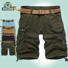 Nian Jeep брендовая одежда мужские летние стиль сафари шорты сплошной цвет до колена длина 55