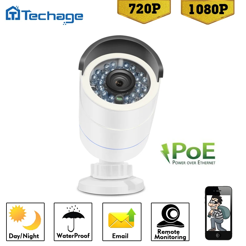  Techage 720P 960P 1080P 48V POE IP Camera Onvif 2.0 P2P 1MP 2MP 1.3MP Outdoor Waterproof CCTV Home Security Surveillance Videcam 