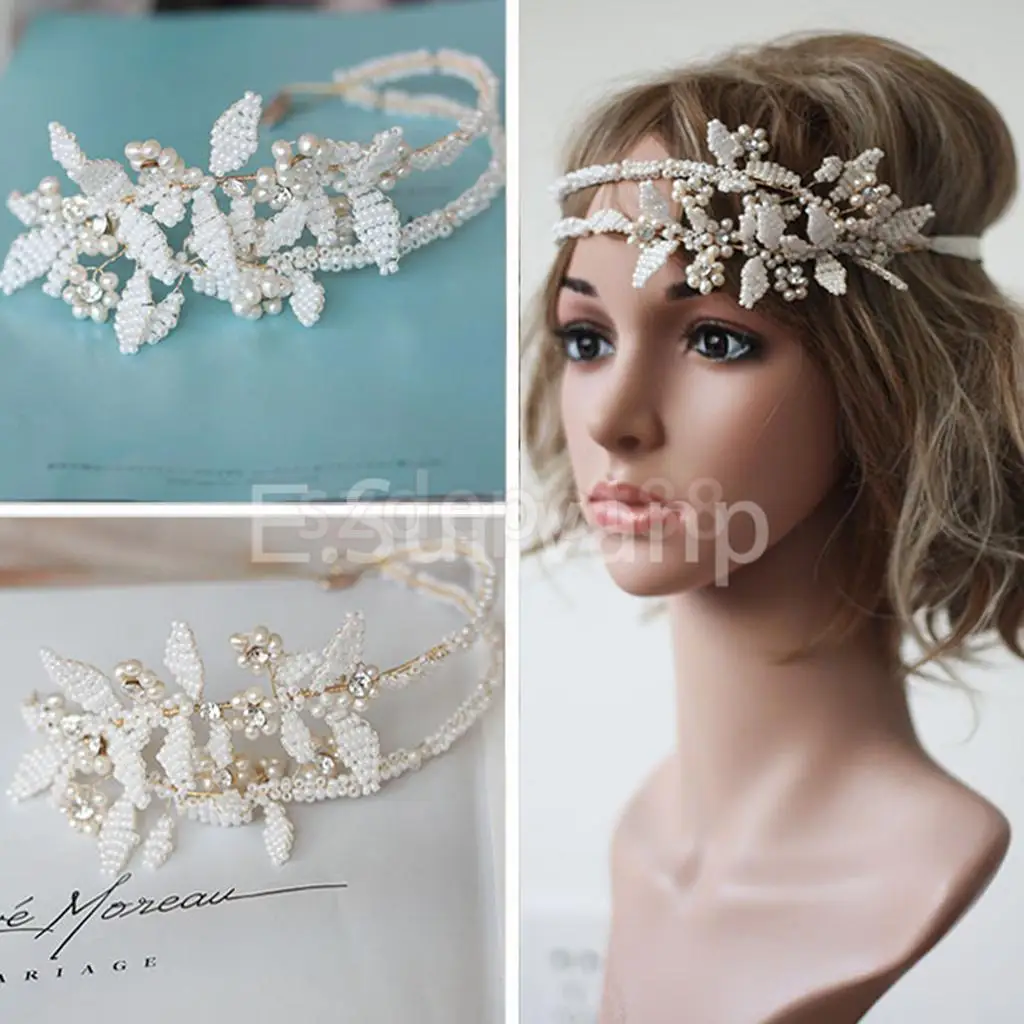 

Wedding Bridal Bridesmaid Diamante Real Pearl Headband Handmade Headpiece