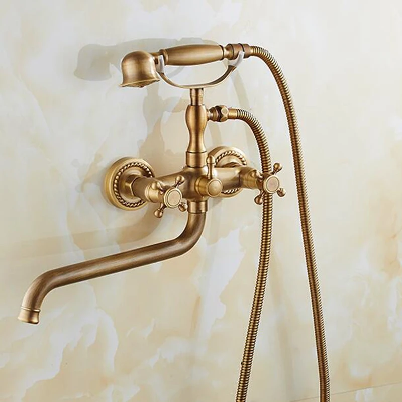 Online Bad Bad Dusche Armaturen Set Badewanne Wasserhahn Wasser Mischer Kran Antique Bronze Fertig mit Hand Dusche EL741