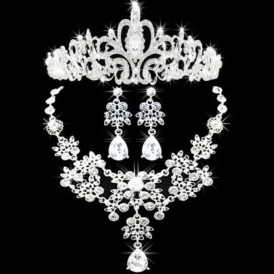 Design de Moda Flor De Cristal Pérola Da Noiva 3 pcs Set Colar Brincos Tiara Tiara De Noiva Conjunto De Jóias de Casamento Para As Mulheres (9)