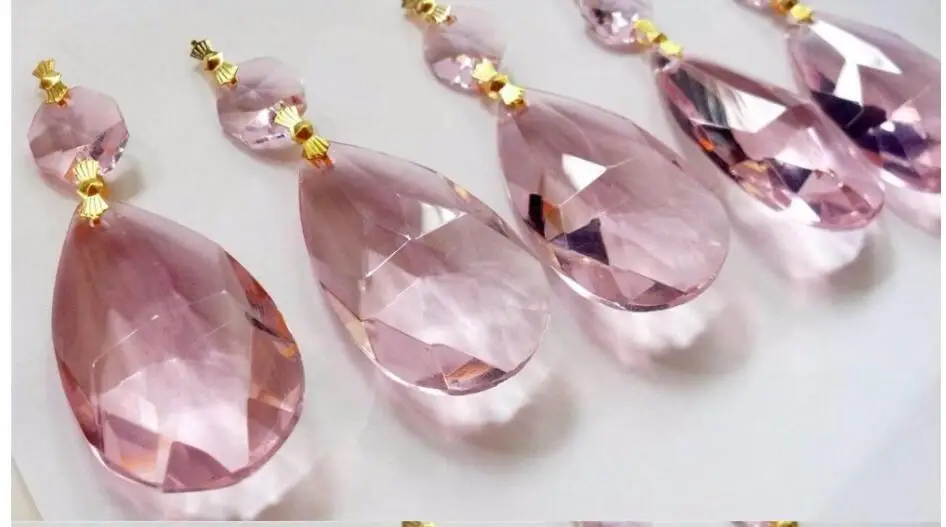 Бесплатная доставка! 50 шт./лот 38mmPink хрустальные капли воды + восьмиугольный Шарик
