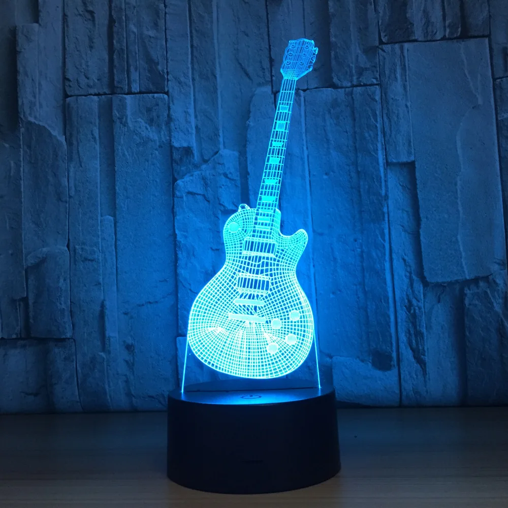 Skup Nowa gitara kształt 3d, noc, lekki instrumenty muzyczne lampa 7 kolory 3D LED USB 3D lampka nocna wystrój domu dla dzieci nowy rok prezent