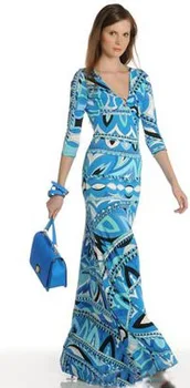 

Dresses New Real Freeshipping Silk Cotton Beach Print Dress Fashion T Slim Waist V-neck Ultra Long Elastic One-piece Dress