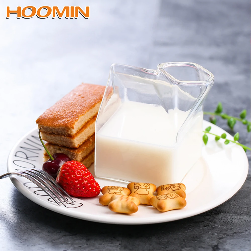 HOOMIN 250ML Milk Box Heat-Resisting Pure Handmade Crafts Square Glass Cup Unique Design Creative | Дом и сад