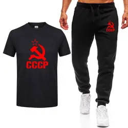 Лето 2019 г. для мужчин/wo мужчин CCCP русский футболки СССР Советский Союз человек короткий рукав футболка + брюки для девочек Москва Россия