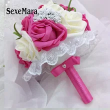 Ручной работы искусственные шелковые цветы букет роз Свадебный букет подружки невесты Кружевной декор свадебный букет de mariage