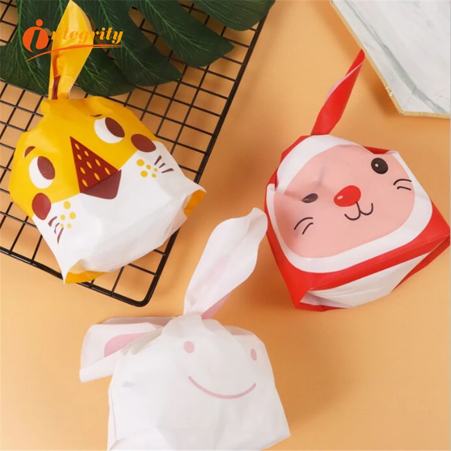 

INTEGRITY 50~100pcs 13.5*22 cm Cute Rabbit Ear Cookie Gift Bag For Candy Biscuits Snack Baking Packaging Wedding Favors Gifts