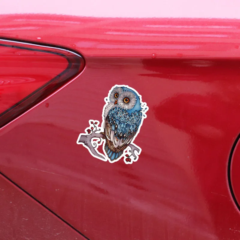 YJZT 12,4 см* 15,6 см интересно ручная роспись синяя Сова ПВХ стикер автомобиля 11-01326