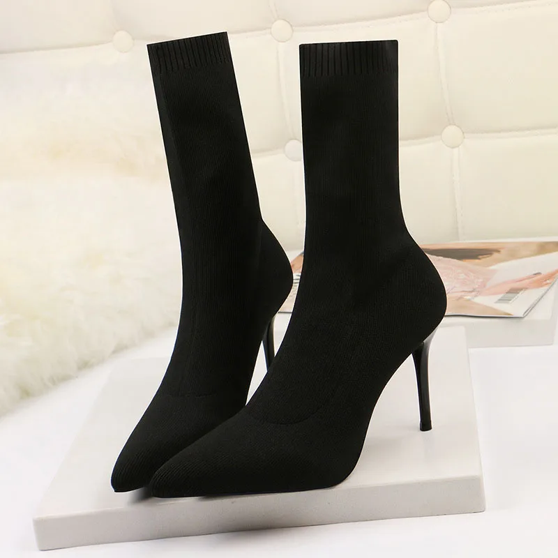 SEGGNICE Sexy Sock Boots Knitting Stretch Boots High Heels For Women Fashion Shoes 2021 Spring Autumn Ankle Boots Booties Female