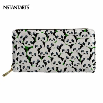 

INSTANTARTS Kawaii 3D Cartoon Panda Print Woman's Long PU Leather Purse Fashion Female Zipper Wallet Brand Designer Card Holder