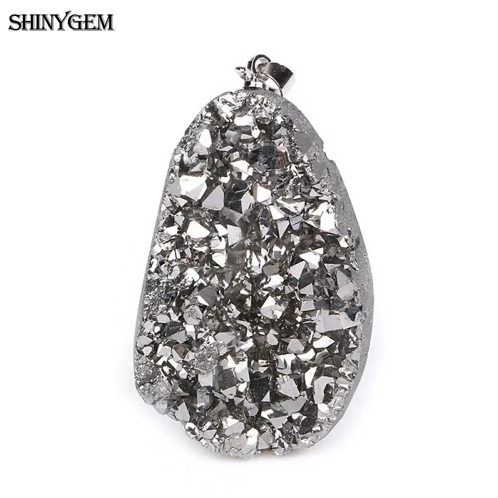 ShinyGem несимметричная Подвеска из натурального хрусталя, Модный Хрустальный Кулон Druzy, ручная работа, драгоценные камни, подвески из натурального камня для изготовления ювелирных изделий