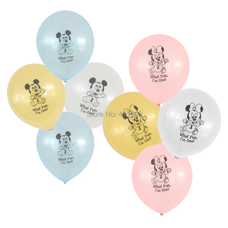 

12pcs/lot mickey minnie balloon first birthday balloons 1st birthday party cartoon balloons pink blue gold 12inch globos