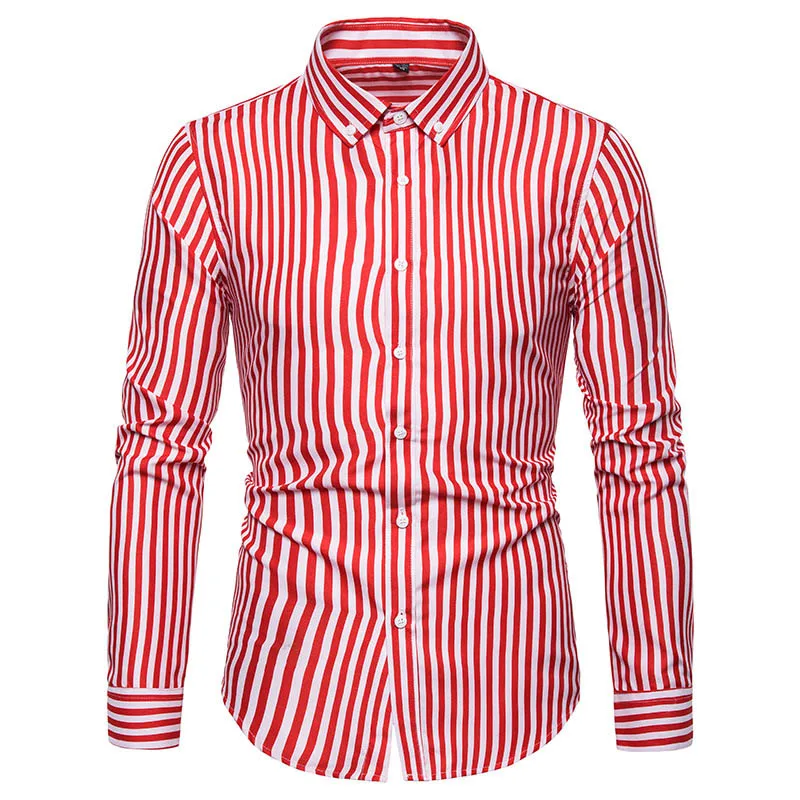 Men Striped Shirts Long Sleeves Slim Fit Thin Casual Tops for Spring KS